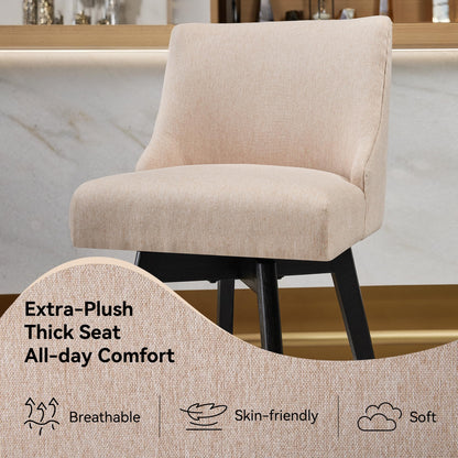 Erdoru Counter Height Bar Stools Set of 4,Swivel Barstools with Backs and Wood Legs,Linen Fabric Upholstered Counter Stools for Kitchend Island,Mid-Century Modern 26"Seat Height Bar Chairs,Flax Beige