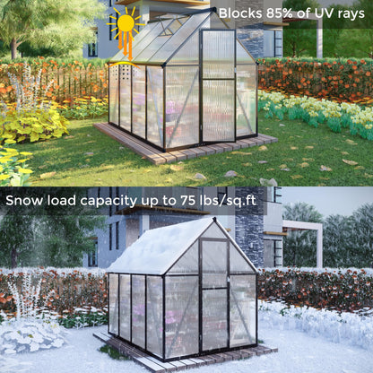 Jiliusure 6 x 8 FT Greenhouse for Outdoors, Polycarbonate Greenhouse with Quick Setup Structure and Roof Vent, Aluminum Large Walk-in Green House for Outside Garden Backyard, Dark Gray