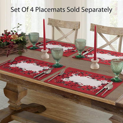Newbridge Christmas Blooming Poinsettia’s Double Bordered 70 Inch Long Table Runner, Holiday Red and White Poinsettia