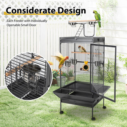 64.4" Tall Large Bird Cage, Metal Parrot Cage with Rolling Stand, Play Top & Bowls - Bird Aviary for Parrots, Parakeets, Conures, Cockatiels, Indoor Outdoor Aviary for Outside Porch Garden Yard