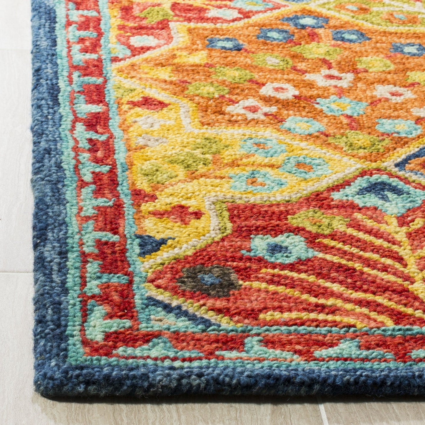 SAFAVIEH Aspen Collection Area Rug - 10' x 14', Blue & Orange, Handmade Boho Wool, Ideal for High Traffic Areas in Living Room, Bedroom (APN514M)