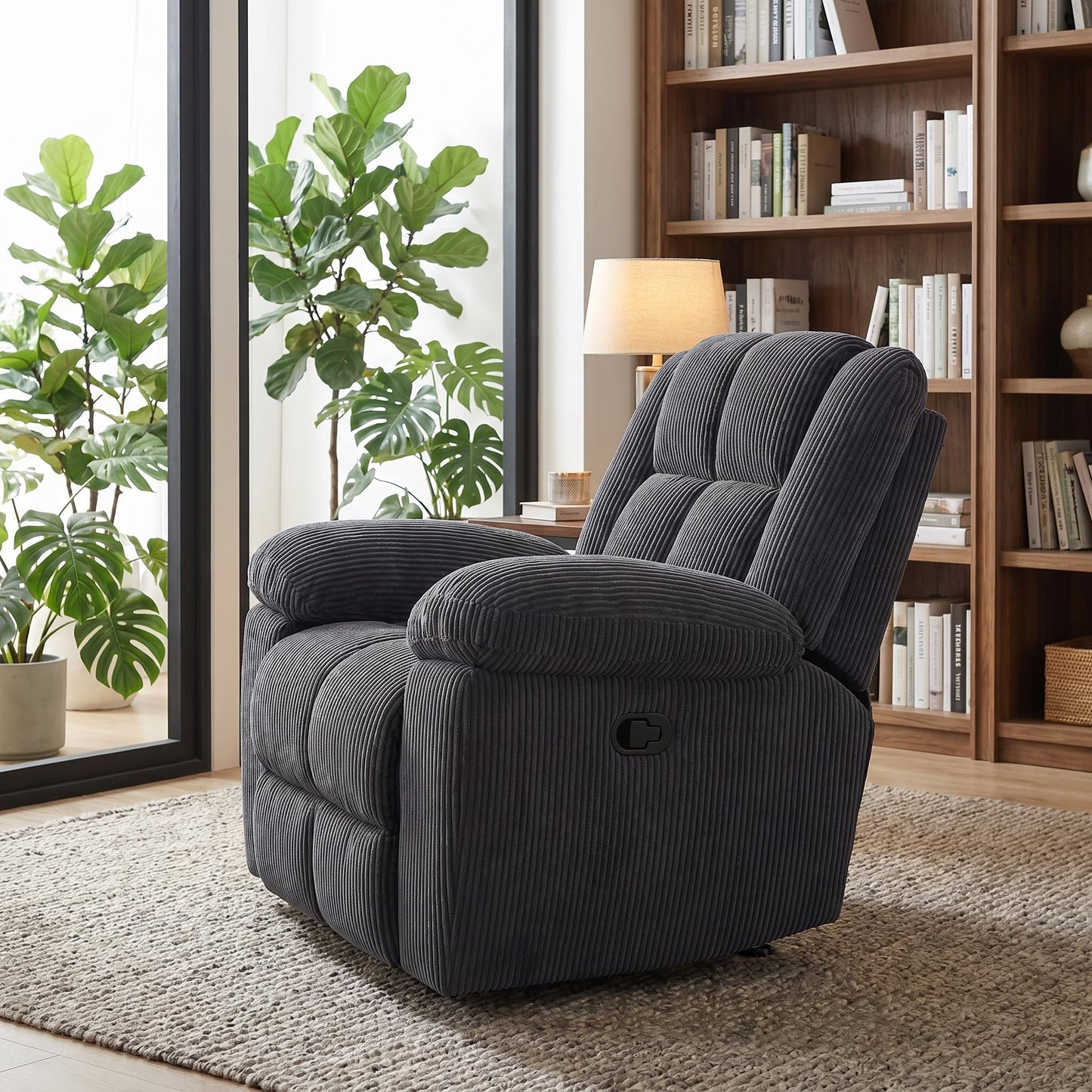Trygoal Manual Recliner Chair, Nursery Rocking Chair, Recliner Chair for Adults, Lazy Boy, Gaming Recliner wih Overstuffed Arms, Suitable for Home Theater, Living Room, Bedroom, Dark Grey