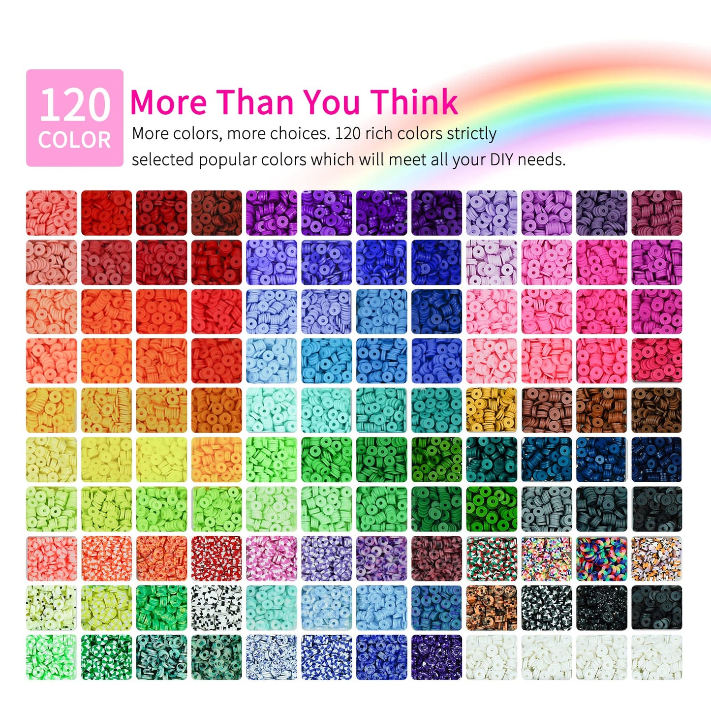 Sistenia 20,000 Pcs Clay Beads Bracelet Making Kit, 120 Colors 6 Boxes Polymer Beads Spacer Heishi Beads & Jewelry Kit with Pendant Charms Elastic Strings, Crafts Gift for Kids Adults