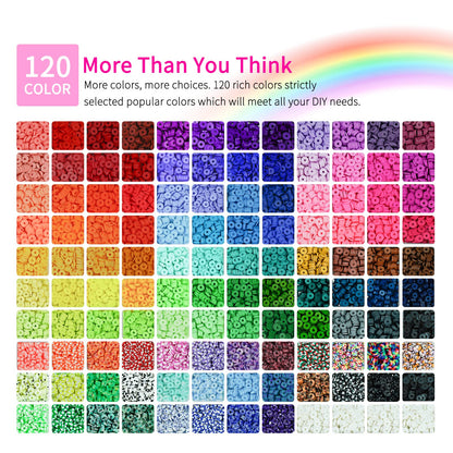 Sistenia 20,000 Pcs Clay Beads Bracelet Making Kit, 120 Colors 6 Boxes Polymer Beads Spacer Heishi Beads & Jewelry Kit with Pendant Charms Elastic Strings, Crafts Gift for Kids Adults