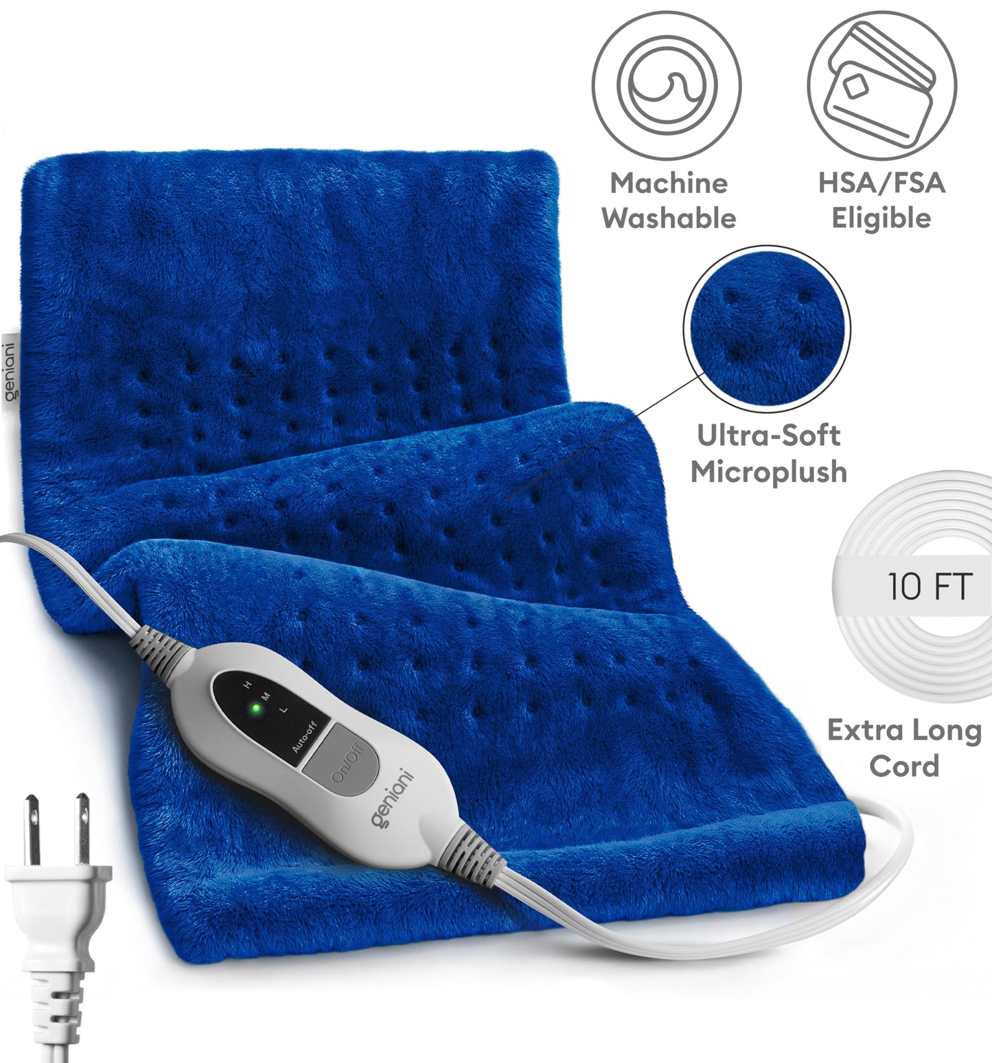 GENIANI Electric Throw - XL Electric Heating Pad for Back Pain & Cramps Relief, Birthday for Women Men Auto Shut Off, Machine Washable, Heat Pad for Neck & Shoulder, 12×24", Tabby Gray