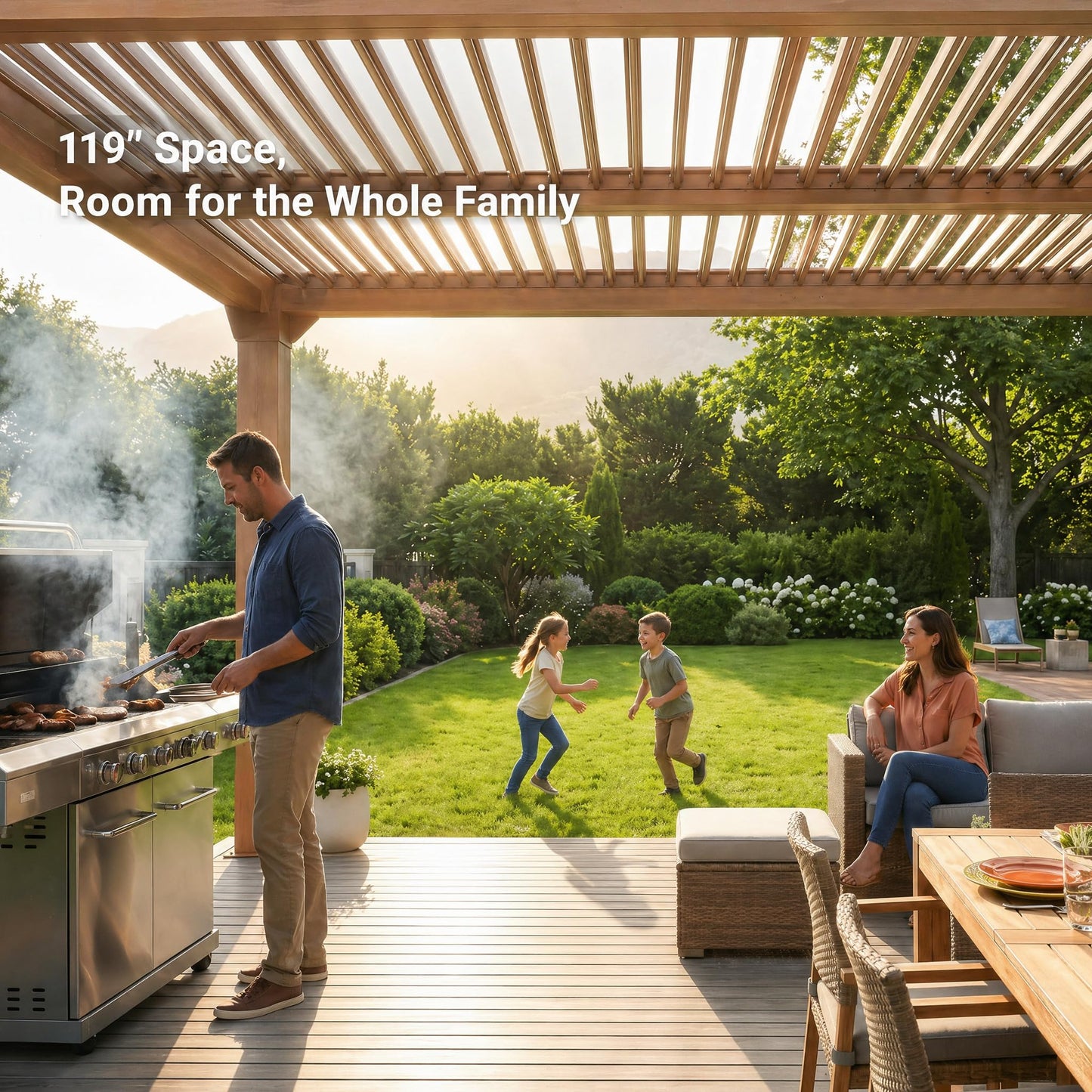 10x10FT Louvered Pergola, Modern Style Outdoor Pergola with Adjustable Louvered Roof, Reinforced Aluminum Frame, Integrated Drainage System, Hardtop Gazebo for Patio, Deck, Wood Grain