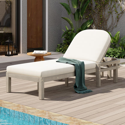 Merax Outdoor Chaise Lounge,Premium Acacia Wood Patio Recliner with Arched Backrest,5-Position Adjustable Backrest,Thick Cushion,Outdoor Lounge Chair for Poolside,Backyard,Deck & Lawn,Gray