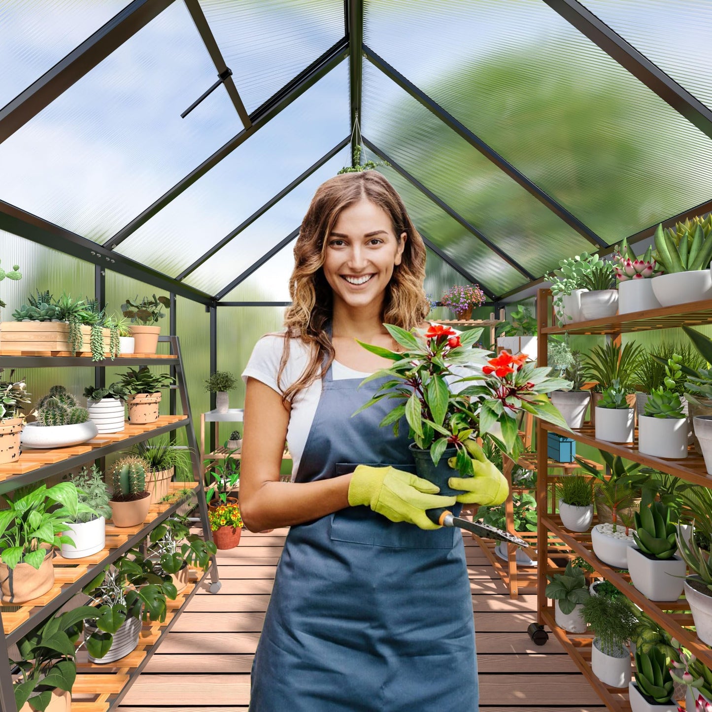 Polar Aurora 10x12 FT Greenhouse, Quick Aluminum Assembly Structure Polycarbonate Greenhouse, Walk-in Greenhouses for Outdoors with Ventilated Windows, Green Houses for Outside Backyard Garden