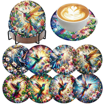 Axquilon Diamond Art Coasters Kit for Adults, 8 Pcs Hummingbirds Diamond Painting Coasters Kit with Holder, DIY Non Slip Art Supplies 4x4in
