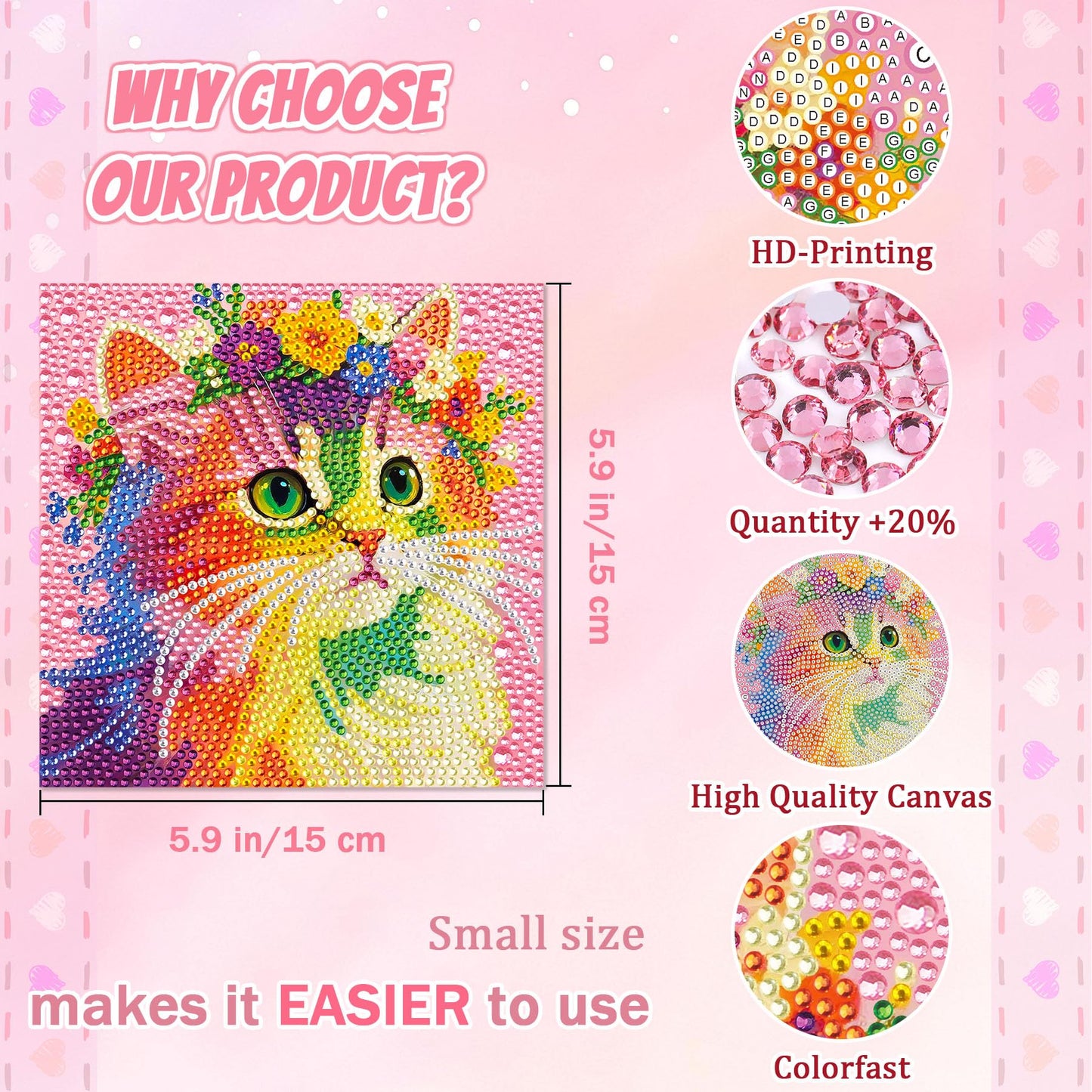 Leixonl 4 Packs 5D Diamond Art Kits for Kids Ages 6-8-9-12,Arts and Crafts Set for Home Wall Decor.Gem Art by Number Kits Arts and Crafts Kits(5.9x5.9inch) (4-pack-15-cat Dog cat Alpaca)