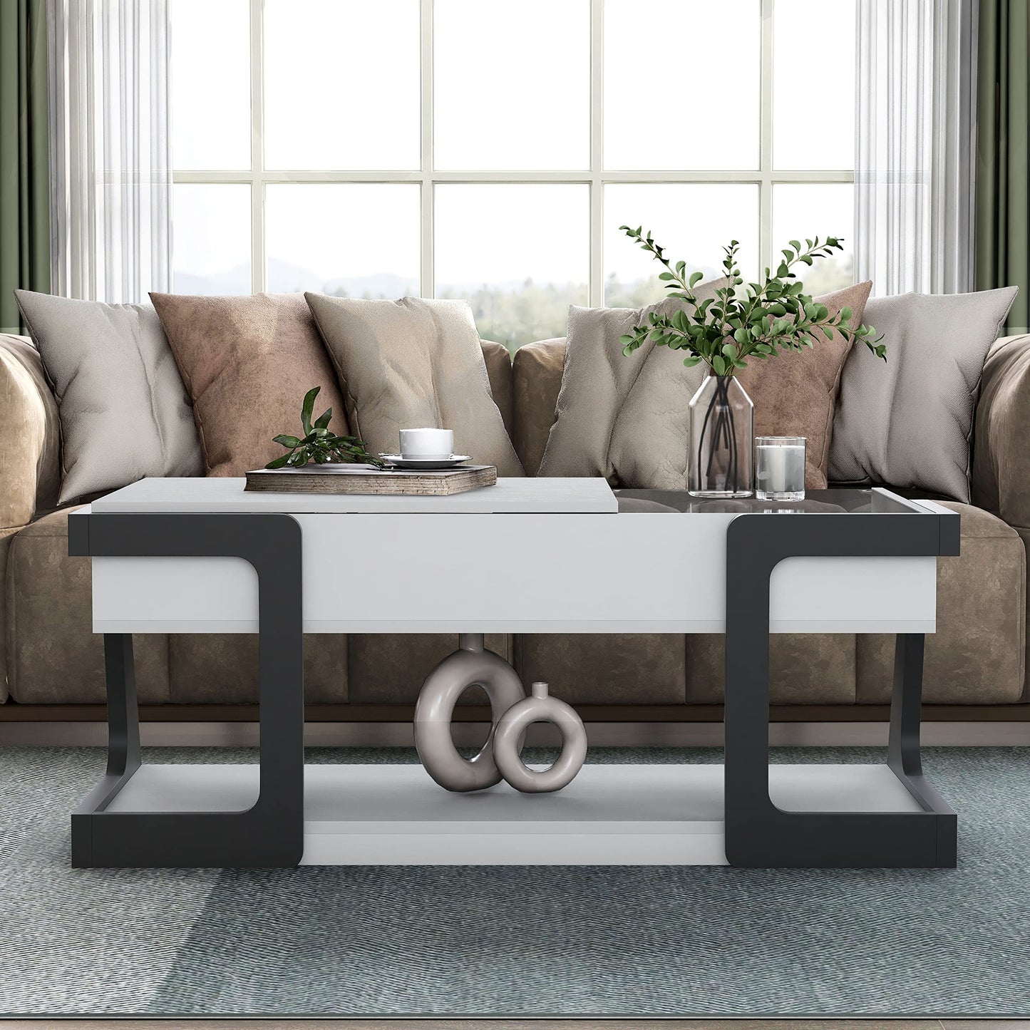 Furniture of America Golden Modern Rectangle Lift-Top Storage Wood 50 in. Coffee Table with 1 Shelf for Living Room, Bedroom, Reception Room, White