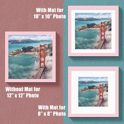 12x12 Wood Picture Frames for Wall Hanging or Tabletop,Diamond Painting Frame Baby Scan Picture Frames with 2 Mats Display 8x8 or 10x10 for Family Walls Decoration,Anniversary,Wedding,Christmas(Pink)