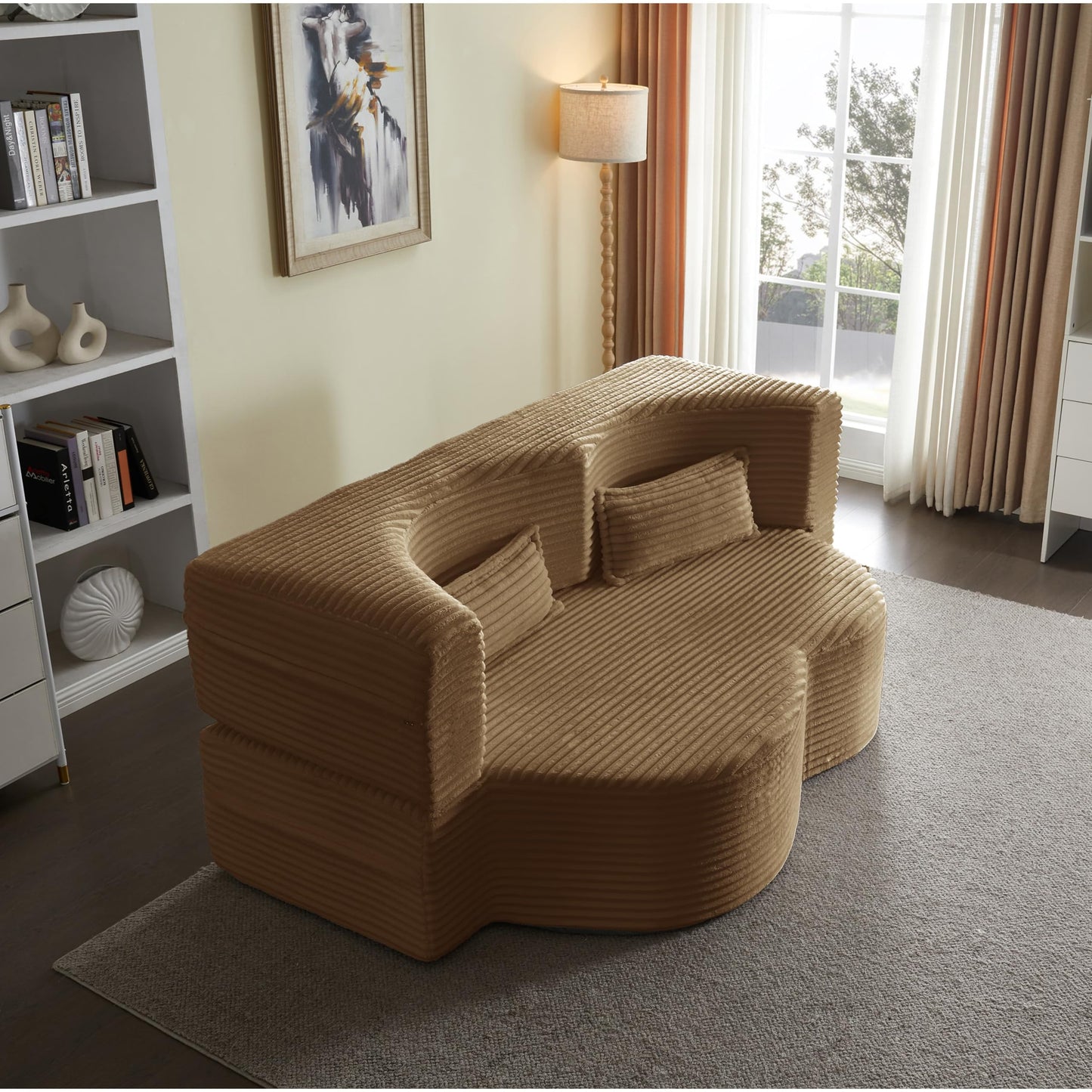 Ball & Cast 78" Convertible Sleeper Sofa Bed with Pillows, Corduroy Folding Mattress Couch Bed, Floor Futon Sofa Comfy Compressed Cloud Couch for Living Room,Camel