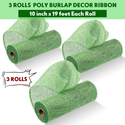 Chuangdi 3 Rolls Poly Burlap Deco Mesh 10 Inch Army Green Deco Poly Decorative Mesh Ribbon Wrapping Ribbon Rolls for Home Door Wreath Decoration DIY Crafts Making