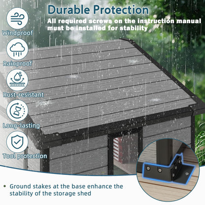 WUKHG 6X4 FT Plastic Storage Shed with Floor, Resin Storage Shed with Drainage Channel & Lockable Door, Outdoor Plastic Sheds Suitable for Bikes, Furniture, Gardening Tools