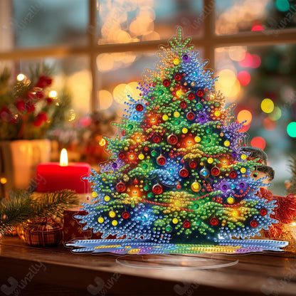 Yunzlly Tabletop Christmas Diamond Art Painting Kit, Desktop Gem Painting Ornament Kit for Adults, Table Top Acrylic Diamond Board Painting with Stand (Christmas Tree)