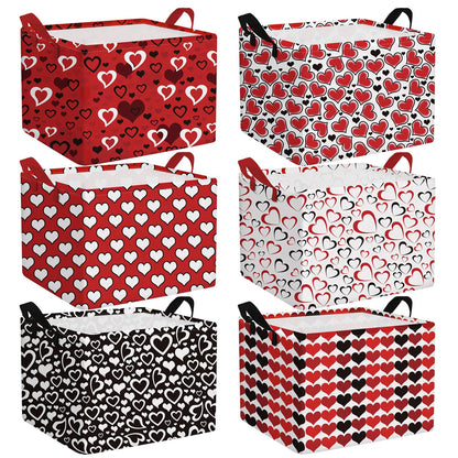 Youyole 6 Pcs Galentine's Day Gifts Basket Set Valentine's Day Storage Bins Red Heart Empty Gifts Basket Organizer with Love Pattern Valentine Decorative Container Box with Handle for Closet Shelf