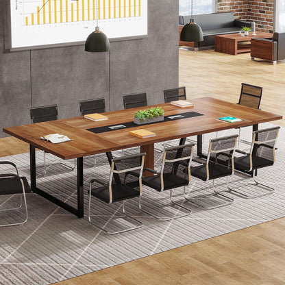 Tribesigns 8FT Conference Table, 94.49 L x 47.24 W x 29.53 H Inches Large Meeting Podcast Table for 10 People, Business Style Wooden Training Table with Strong Metal Frame for Office Conference