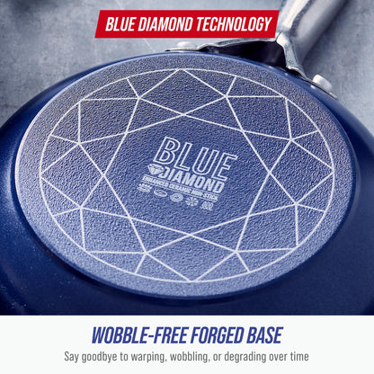 Blue Diamond Ceramic Nonstick 14" Frying Pan Skillet, PFAS-Free Cookware, Jumbo Cooker with Helper Handle, For Large & Family Sized Meals, Dishwasher & Oven Safe, Blue