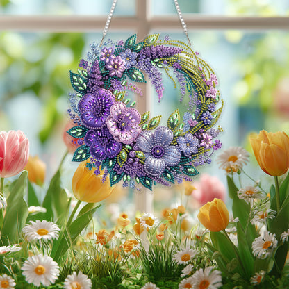 Eiflow Spring Diamond Art Hanging Kit for Adults, DIY Diamonds Painting Door Hanging Board Kit, Special Crystal Diamond Art Painting Pendant Ornament (Flower Wreath)