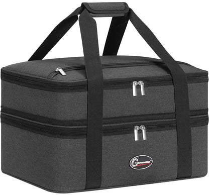 GhvyenntteS Insulated Casserole Carrier, Double Casserole Carriers for Hot or Cold Food Warmer Bag, Lasagna Lunch Bag Keep Food Warm for Potluck Parties, Picnic, Travel, Fits 9"x13" Baking Dish, Grey