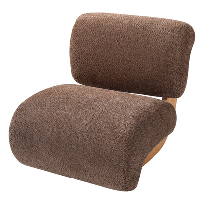 Merax 28" Modern Curved Boucle Accent Chair with Solid Wood Base, Mid-Century Armless Upholstered Slipper Lounge Chair for Living Room, Bedroom, Reading Nook, Natural + Brown