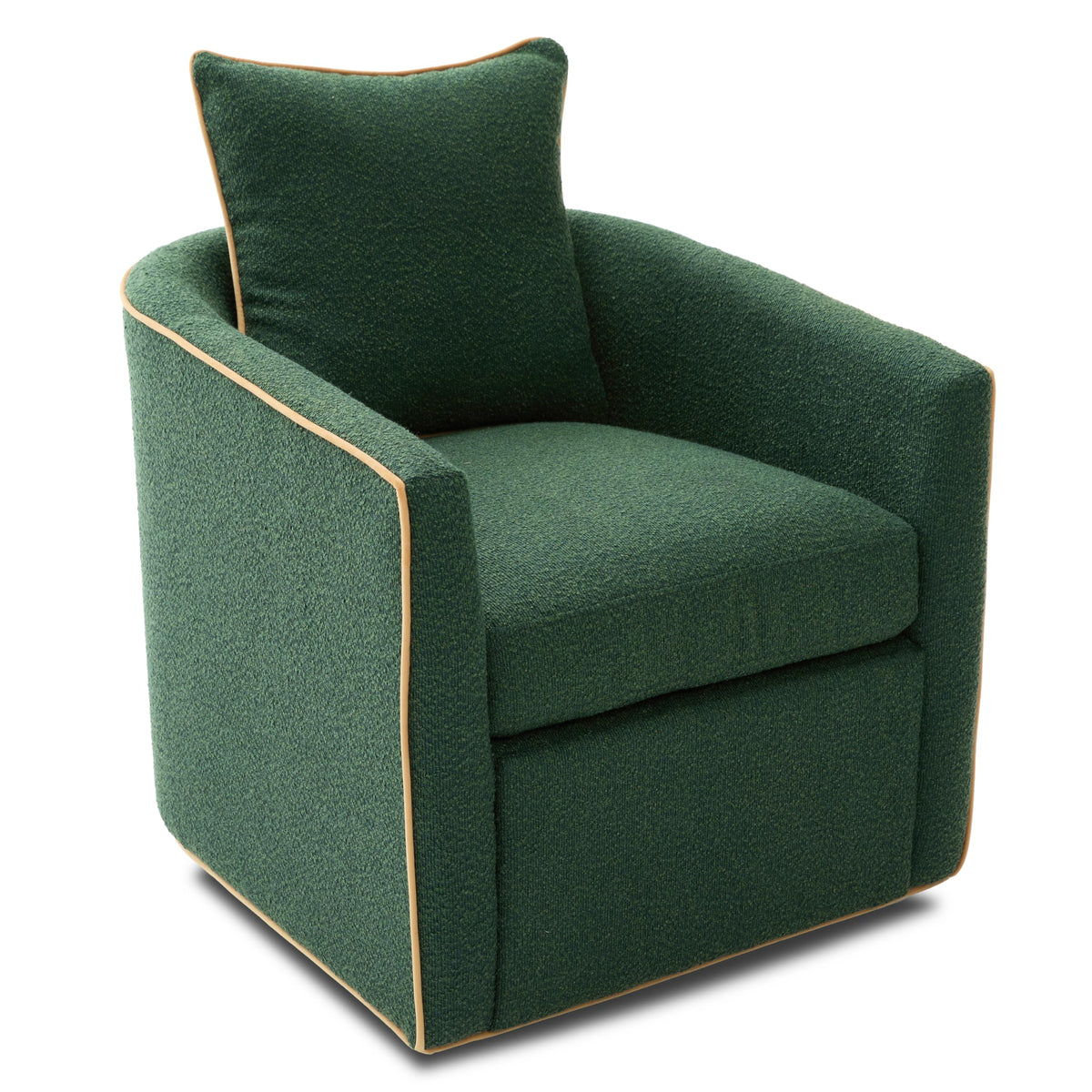 Christopher Knight Home Arlo 360° Swivel Accent Chair for Living Room, Bouclé Upholstered Rotating Lounge Chair Indoor, Barrel Swivel Chair with Iron Frame, Curved Armrest and Padded Seat, Green