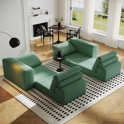 Cloud Modular Sectional Sofa, DIY Combination Modular Couch for Living Room, Unique Knitted Fabric Love Seat Couches with 2 Pillows, 2 Seater Comfy Sectional Couch with No Assembly (Green)
