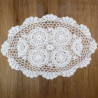 Phantomon Handmade Crochet Cotton Lace Placemats, Pack of 4 Oval Shape Doilies, White, 12 x 17 inch