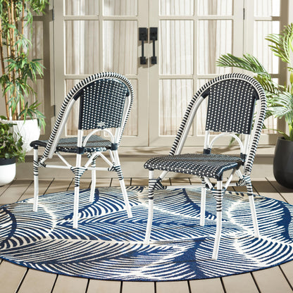 SAFAVIEH Outdoor - Torino Bistro Chair Set of 2 - Navy & White - Faux Wicker & Aluminum Frame - Bistro Side Chair Design - Ideal for Patio, Deck, Sunroom, Dining Area, 18" Seat Height (PAT7550F-SET2)