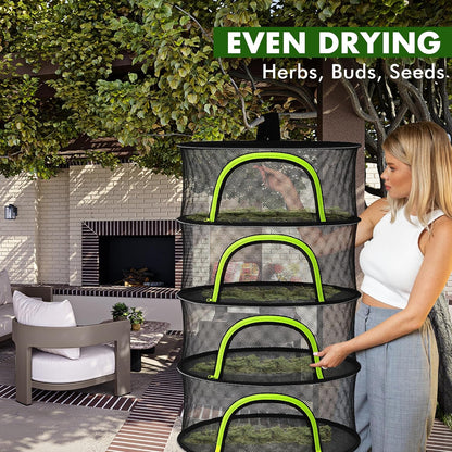 BRIVADO 4 24" Herb Drying Rack Hanging Mesh Layer with Zipper, Garden Pruning Shear, Hook & Carabiner Clip for Drying