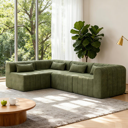 Christopher Knight Home Flarin 145.5" Convertible Sectional Sofa Couch, L-Shape Home Sofa Living Room, 4 Seat Sectional Sleeper Sofa, Fabric Upholstered Comfy Cloud Couch, No Assembly, Olive Green