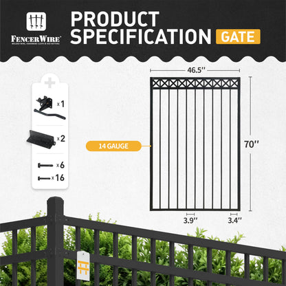 Fencer Wire Heavy Duty Flat Top X-Pattern Decorative Fence Gate, 6FT Height x 4FT Width Outdoor Fence Gate, Outdoor Anti-Rust Metal Steel Gate for Fencing Barrier, Garden Gate with Gate Lock