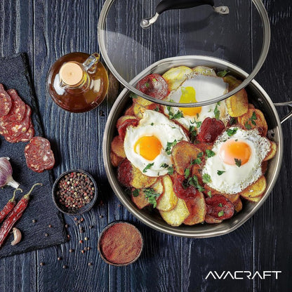 AVACRAFT 10 Inch Tri-Ply Stainless Steel Frying Pan with Lid, Side Spouts, Induction Pan, Versatile Stainless Steel Skillet, Fry Pan in our Pots and Pans (Tri-Ply Stainless steel,10 Inch)