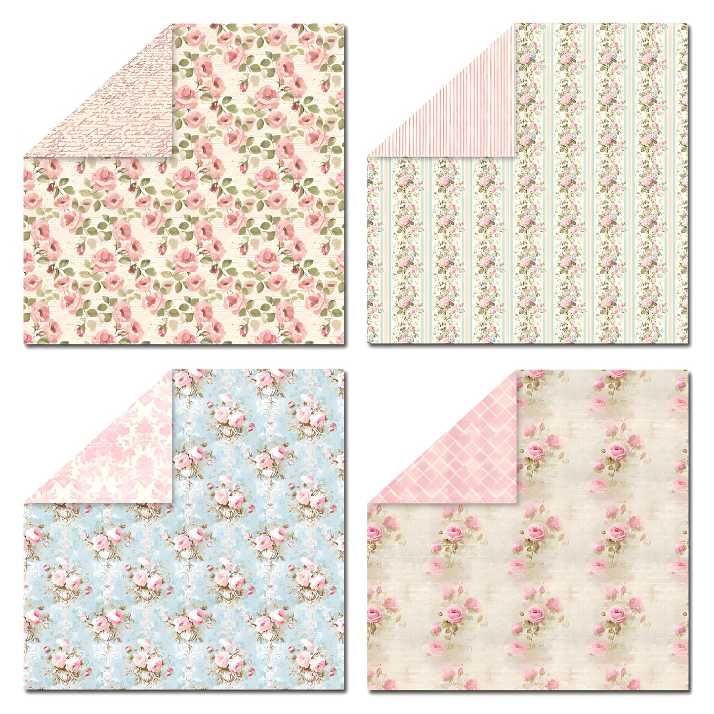 VIVIQUEN Spring Floral 12x12 Inch Scrapbook Paper – 24 Double-Sided Vintage Pink Botanical Designs, Acid-Free 160g Cardstock for DIY Crafts, Card Making, Photo Albums, Gift Wrapping, Junk Journals