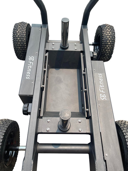 SuperSled with 8 levels of resistance for indoor or outdoor use, cardio and strength training, weight horns included