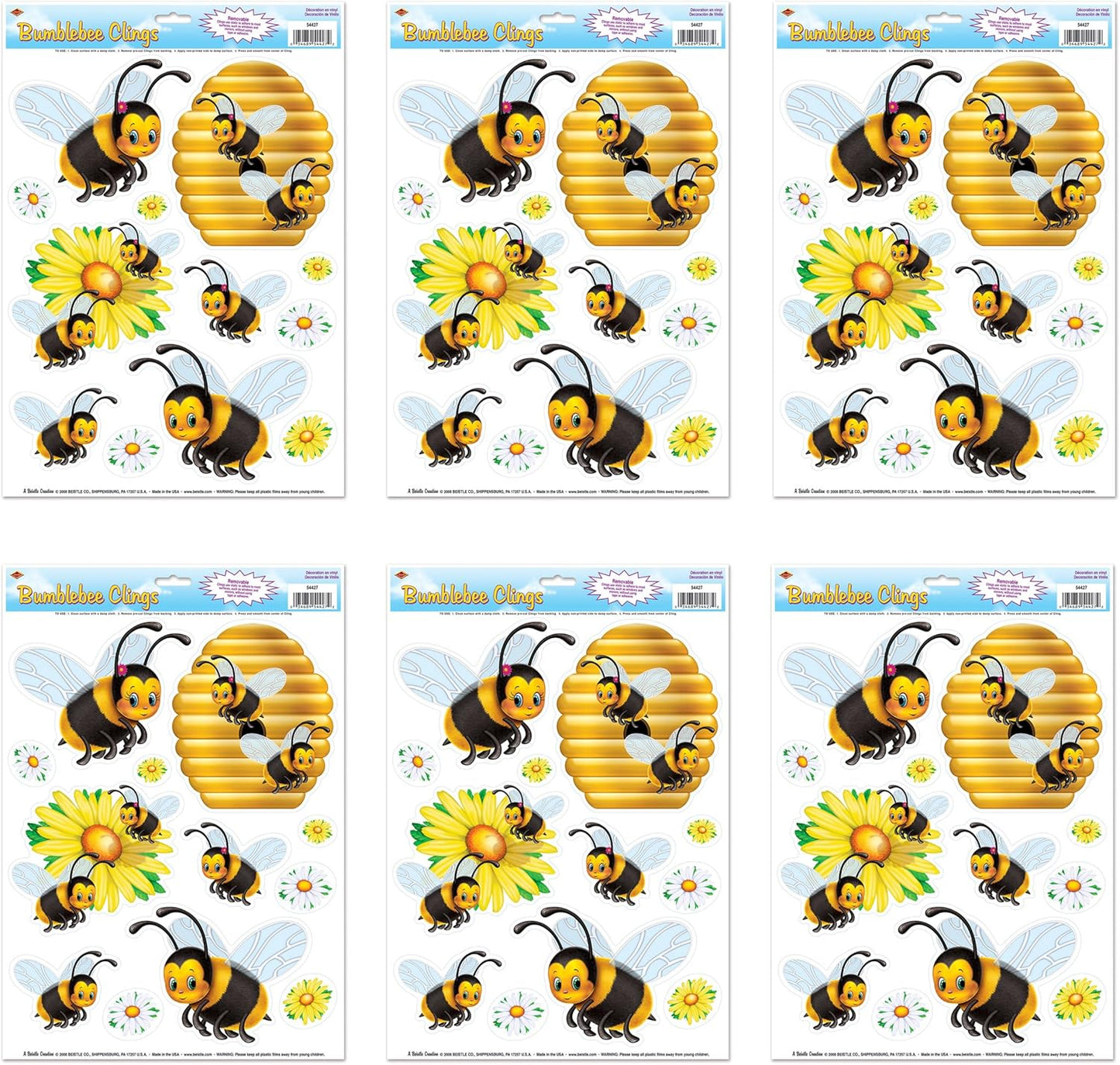 Beistle 6 Sheets Bumblebee Window Clings, 12" x 17" Sheets
