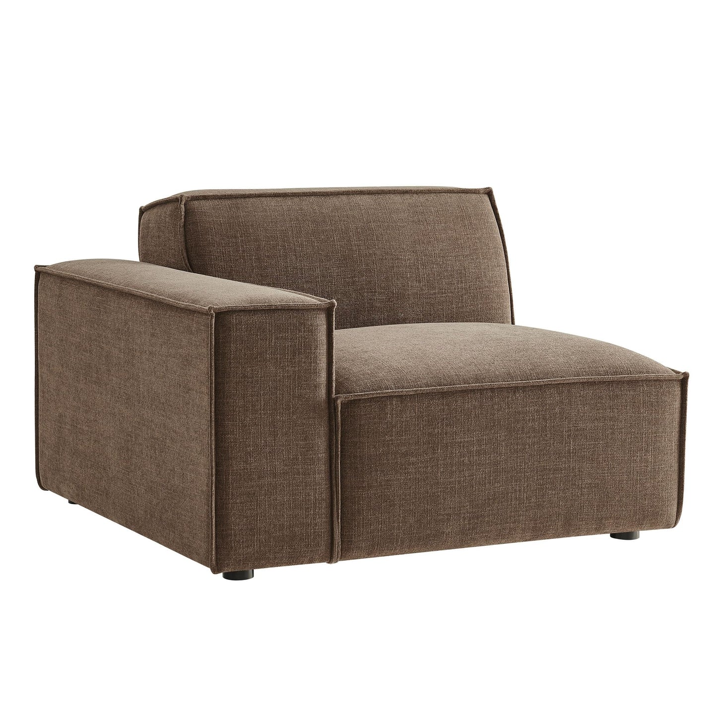 Modway Restore Left-Facing Modular Lounge Chair in Mocha - Living Room Fabric Upholstered Single-Arm Accent Armchair for Sectional Sofa with Coil Seat Support and French Piping
