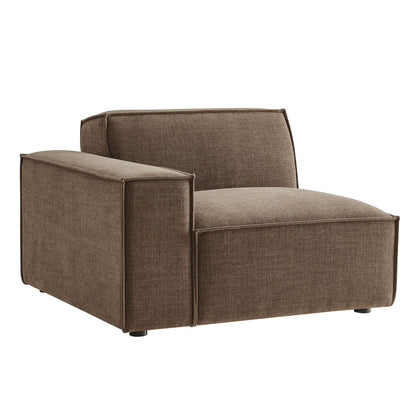 Modway Restore Left-Facing Modular Lounge Chair in Mocha - Living Room Fabric Upholstered Single-Arm Accent Armchair for Sectional Sofa with Coil Seat Support and French Piping