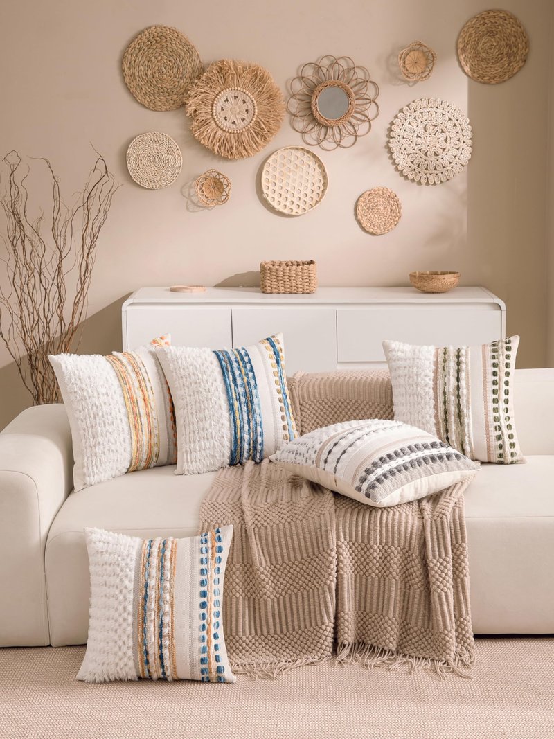 KOOLIFE Boho Chenille Tufted Couch Throw Pillow Covers 18x18 Inch Set of 2 Farmhouse Striped Decorative Pillow Covers Accent Neutral Square Pillowcase Green Cushion Covers for Livingroom Sofa Bed