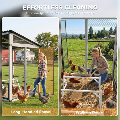 PawHut 212" L Large Chicken Coop for 10-15 Hens, Walk-in Outdoor Chicken House with Shovel, Run, Nesting Box, Weatherproof Roof, Perches, Wooden Hen House Poultry Cage for Ducks, Rabbits
