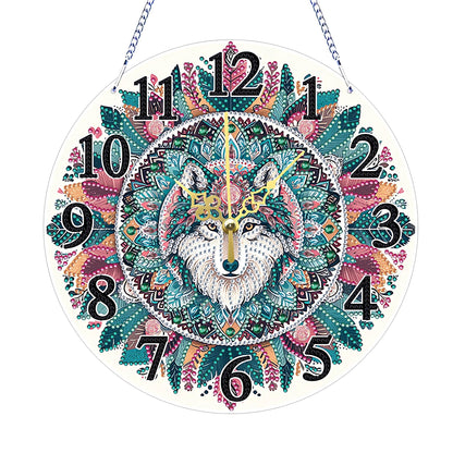 5D Special Shaped Wolf DIY Diamond Art Painting Clock Kit for Adults Quartz Movement Unique Wall Decor for Living Room Office Cool Creative Gift