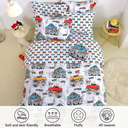 Sets 6 Set Set Mooreeke Twin Size Comforter for Boys Kids, Pieces Bed in a Bag Monster Truck Bedding Comforter Sheet