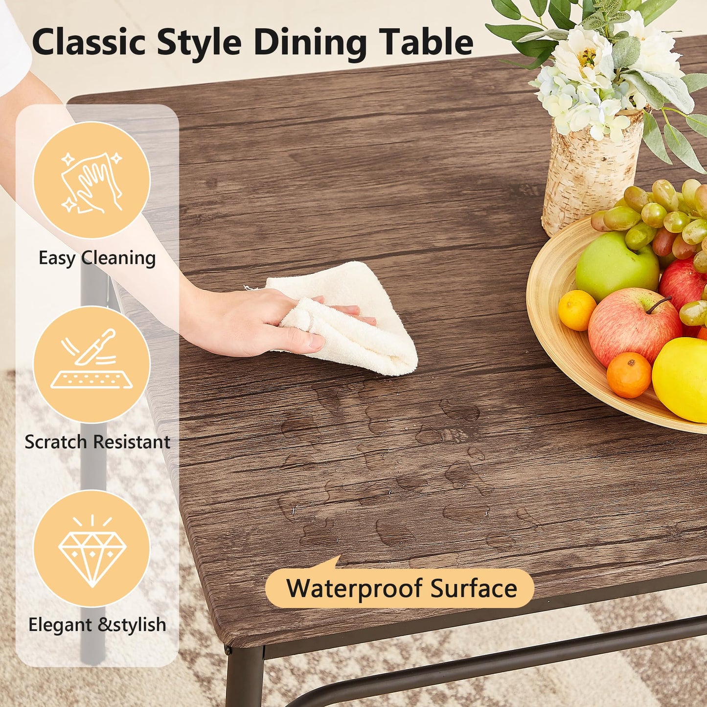VECELO 3 Piece Dining Table Set for 2, Kitchen Table Set with 2 Chairs for Small Space, Space-Saving and Modern Design, Apartment, Easy to Assemble,Classic Brown