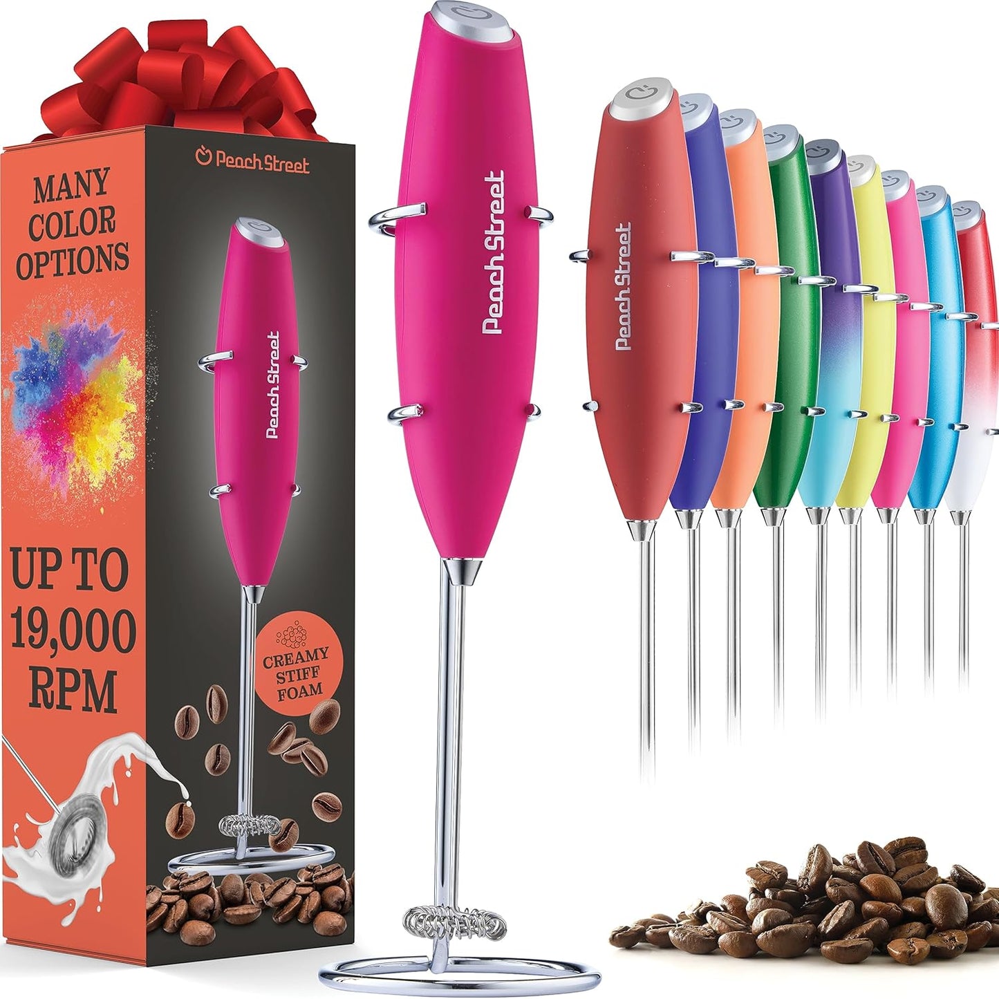 Powerful Handheld Milk Frother, Mini Battery Operated Stainless Steel Drink Mixer with Frother Stand for Coffee,