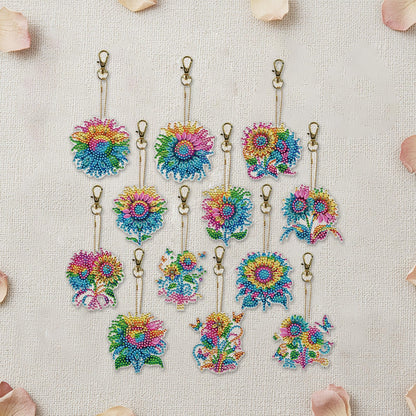 C'eitura 12-Pack DIY Colorful Sunflower Diamond Art Keychain Kits, Cute Keychains for Bags, Keys, Backpacks, Sparkling Art & Craft Gifts for Kids, Teens, Adults