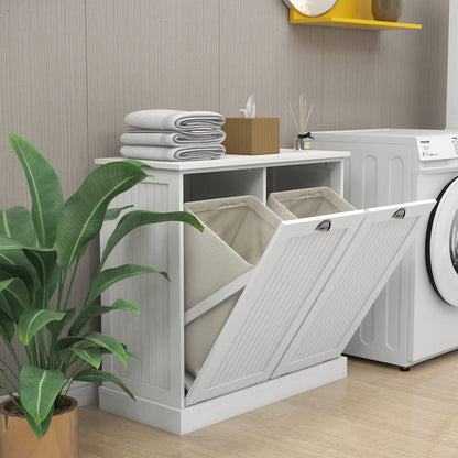 Gecheer Two-Compartment Tilt-Out Laundry Sorter Cabinet - Organized and Easy to Clean Storage Cabinet Organizer, Storage Unit Shelves, for Bathroom Living Room Dining Kitchen YJXW112049950