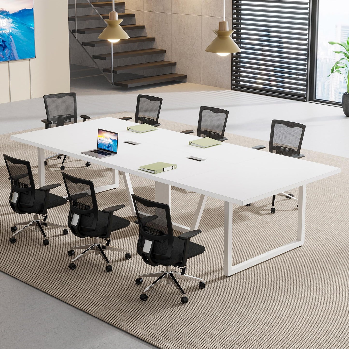 Tribesigns 8FT Conference Table, 94.49 L x 47.24 W x 29.53 H Inches Large Meeting Podcast Table for 10 People, Business Style Wooden Training Table with Strong Metal Frame for Office Conference