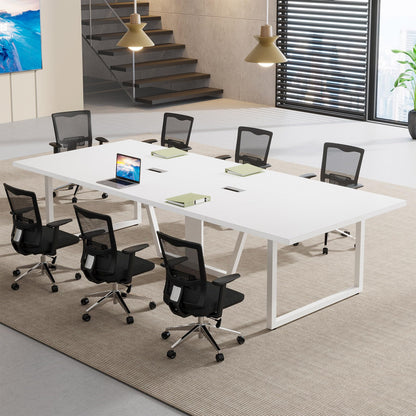 Tribesigns 8FT Conference Table, 94.49 L x 47.24 W x 29.53 H Inches Large Meeting Podcast Table for 10 People, Business Style Wooden Training Table with Strong Metal Frame for Office Conference