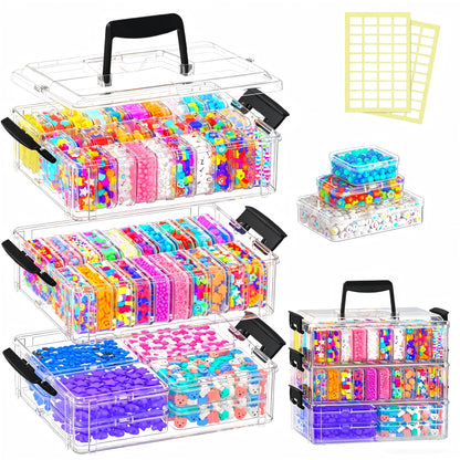VANSUNS Bead Organizer Box 58 Pcs, 3-Tier Stackable Storage Box, and 3 Different Container Sizes Small Plastic Containers with Lids, Portability, Clear Organizers for Jewelry DIY Craft Storage